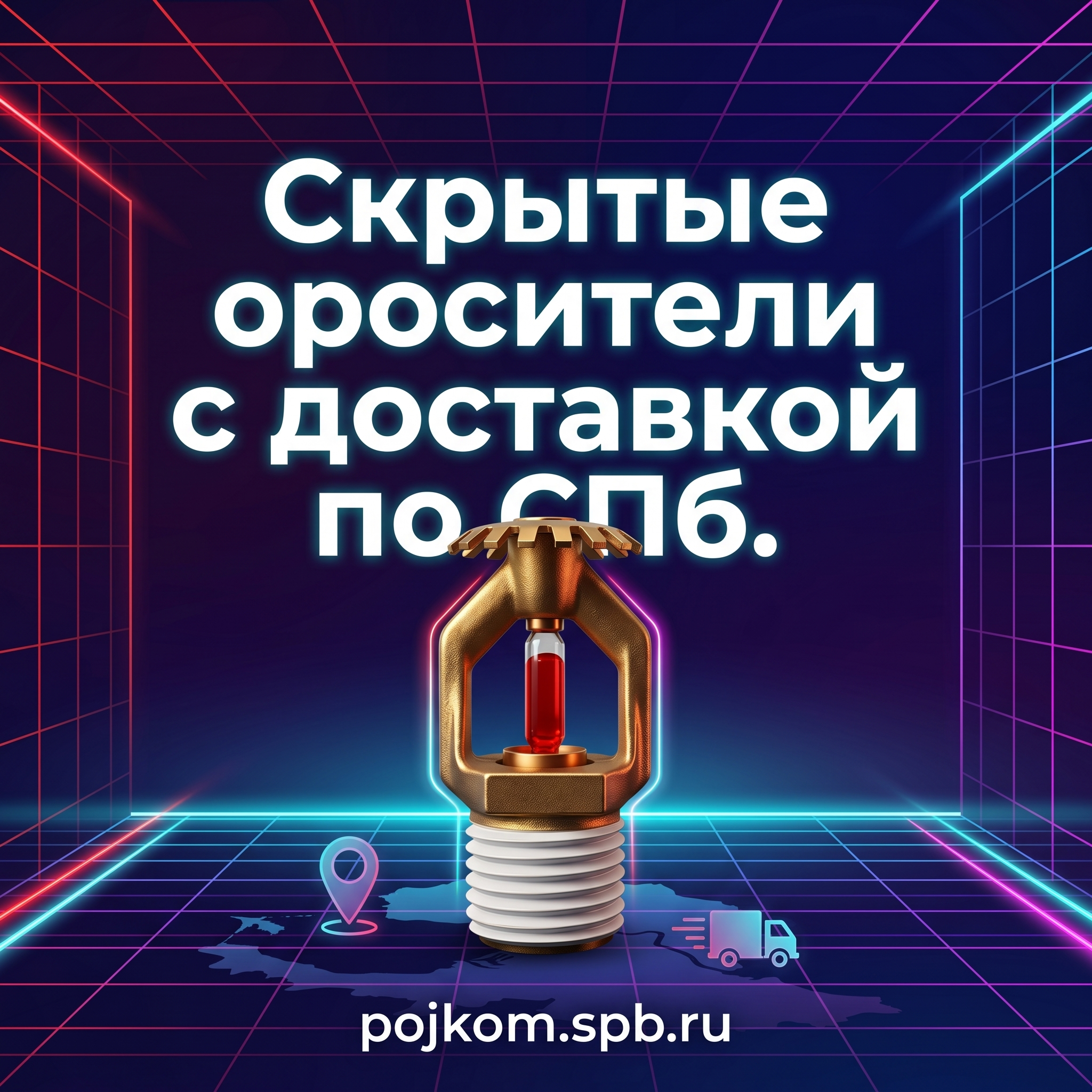 CRITICAL CONSISTENCY RULE: Use the EXACT SAME human model/character across ALL images in this carousel. Same person, same outfit style, same hair color, same body type. The character must be recognizable across the entire carousel for visual storytelling consistency. High-conversion advertising banner for Yandex Direct carousel. Business website: https://pojkom.spb.ru/orositeli-i-aksessuary/orositeli-sprinklernye. Технологичный баннер с неоновыми акцентами, градиенты, будущее и инновации. ТЕКСТ НА БАННЕРЕ (СТРОГО НА РУССКОМ): "Скрытые спринклеры в СПб поставка". CRITICAL / КРИТИЧНО: 1) ALL text MUST be in RUSSIAN only. NEVER English! Весь текст ТОЛЬКО по-русски! 2) Text MUST be CENTERED in the image, large and easily readable. 3) Text MUST occupy NO MORE than 40% of image area. 4) Modern bold font, perfect Russian spelling, no errors. 5) HIGH CONTRAST background for text readability. Theme: Прямые поставки от ЗАО «ПО Спецавтоматика»,Широкий ассортимент спринклерных оросителей (водяные, пенные, скрытые, стеллажные, быстродействующие),Возможность комплектации узлов управления и шкафов под DN 65–200,Наличие на складе и оперативная отгрузка (прим. ЗВН-180 нерж. 60 шт). Professional quality, square 1:1 format, optimized for ad carousel click-through rate.